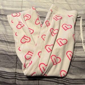 Cozy White Pajama Pants with Pink Heart Pattern